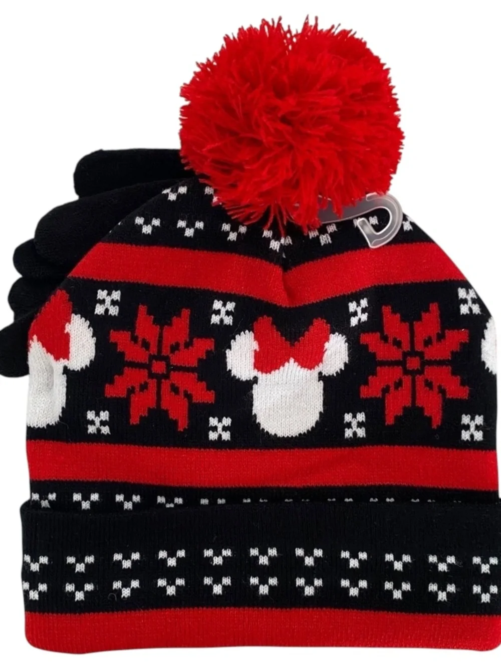Disney Girls 2-Piece Minnie Mouse Fair Isle Knit Hat Gloves Set Red/Black 4-6X